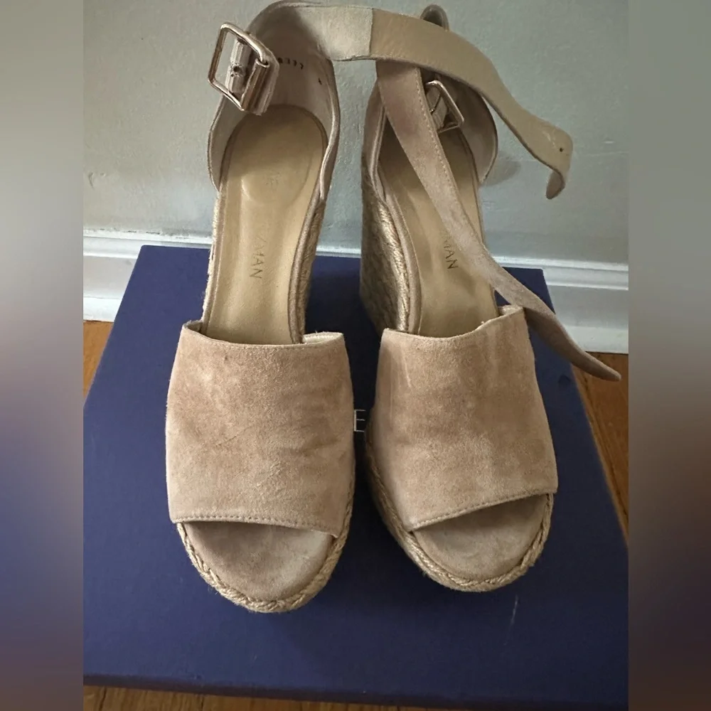 Stuart Weitzman SOHO JUTE , tan  Espadrille Wedge Sandals , size 8 - Picture 2 of 7